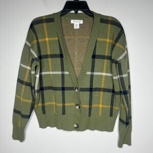 Rachel Zoe Green Plaid Cardigan Sweater Light Academia Preppy 90s Women's M Prep